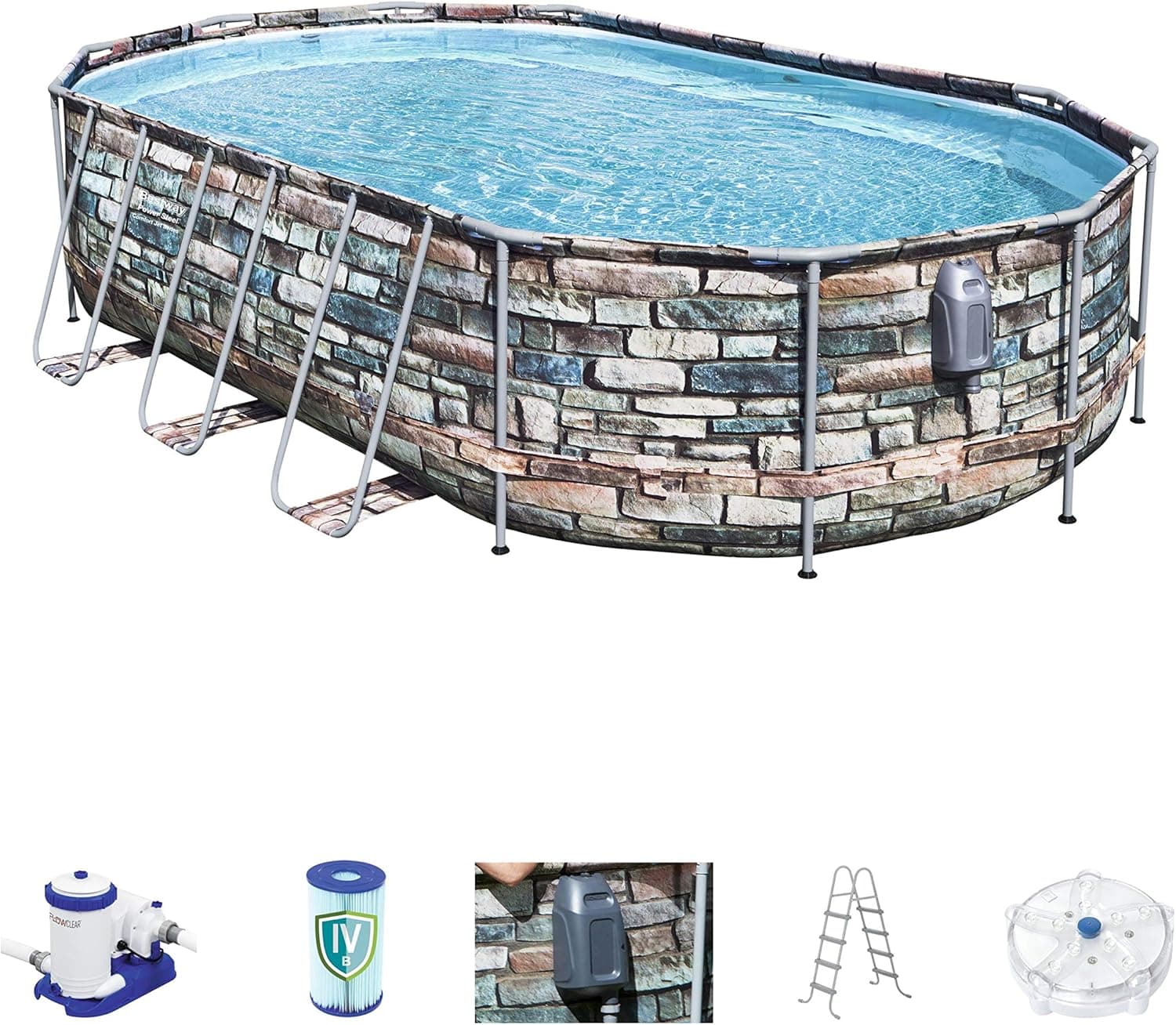 Piscina Desmontable Tubular Power Steel Oval Diseño Piedra 610 x 366 x 122 cm