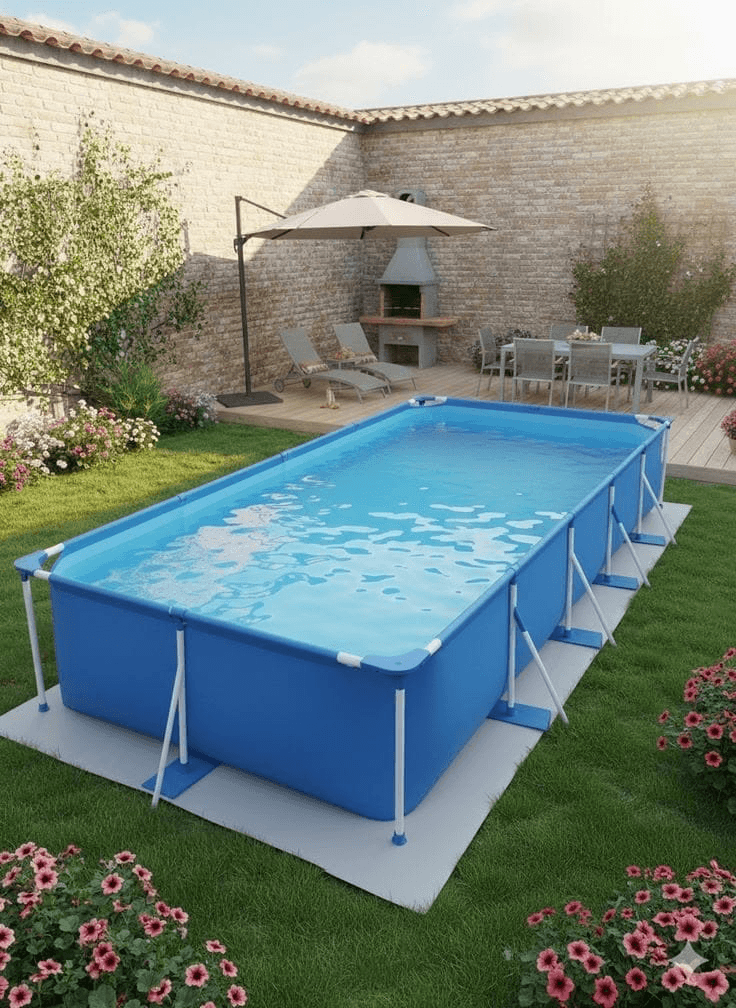 Piscina Tubular Rectangular Azul Familiar
